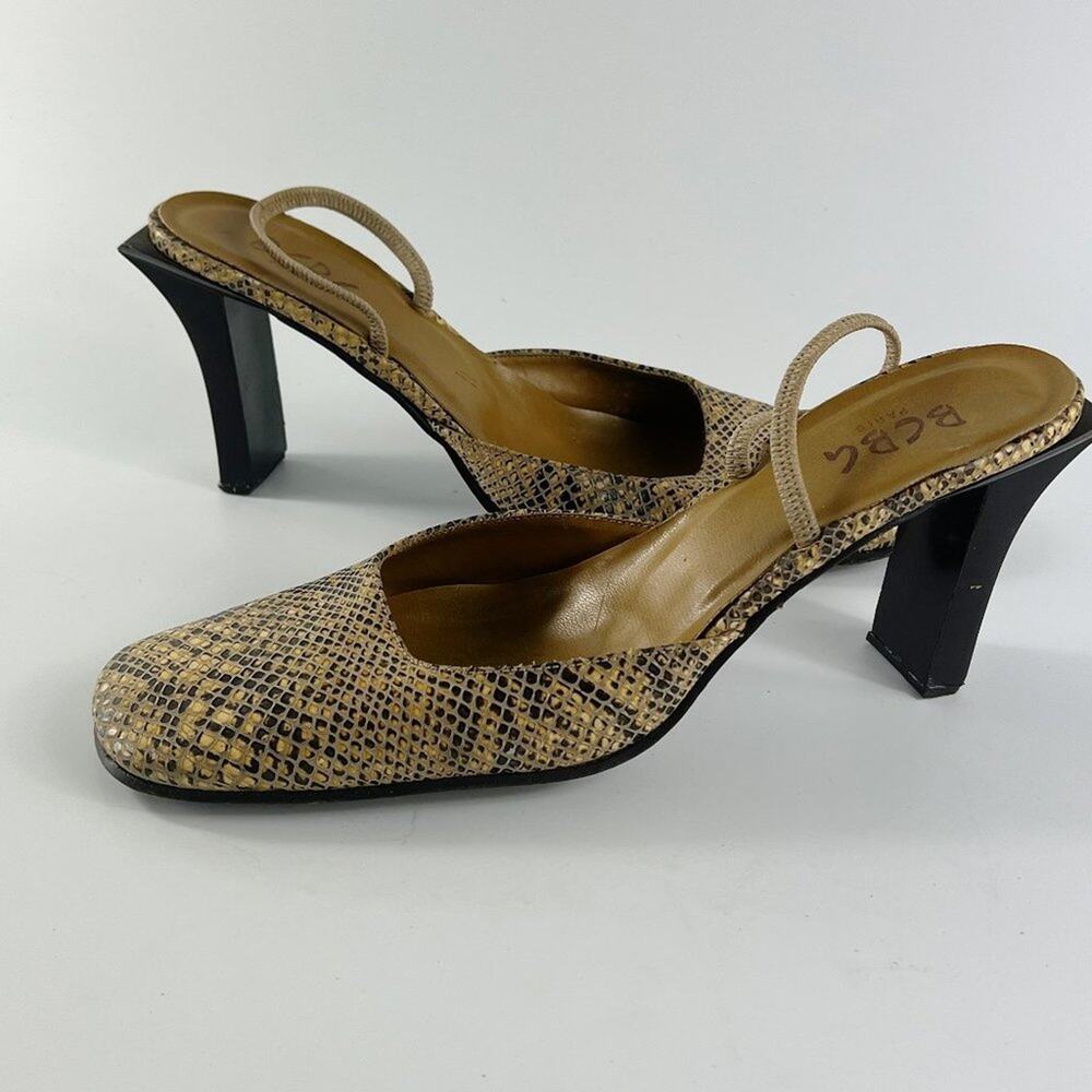 BCBG Vintage Y2K Snakeskin Print Embossed Leather Slingback Heels Shoe Women 8.5